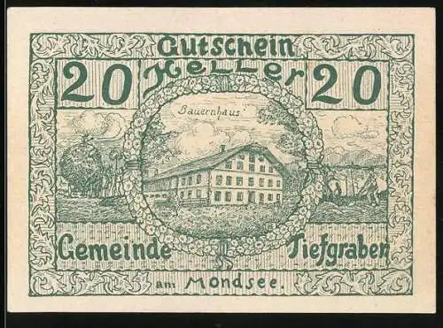 Notgeld Tiefgraben 1920, 20 Heller, Bauernhaus