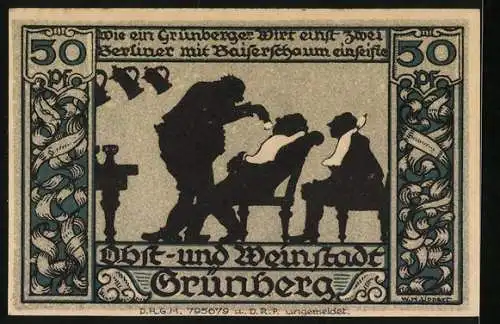 Notgeld Grünberg, 50 Pfennig, Bediensteter mit Essen