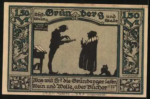 Notgeld Grünberg, 1,50 Mark, Bediensteter, Buchhändler