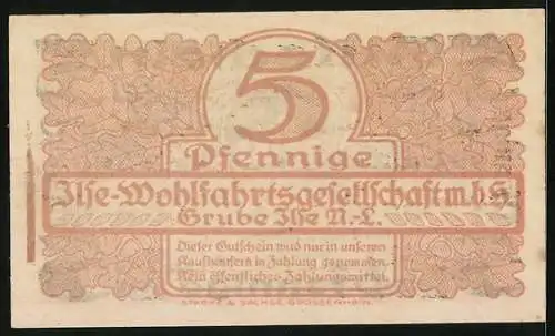 Notgeld Grube Ilse, 5 Pfennig, Bergarbeiter