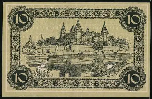 Notgeld Aschaffenburg, 10 Mark, Sigel der Stadt, Ortsansicht