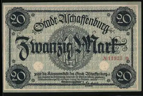 Notgeld Aschaffenburg, 20 Mark, Sigel, Burg