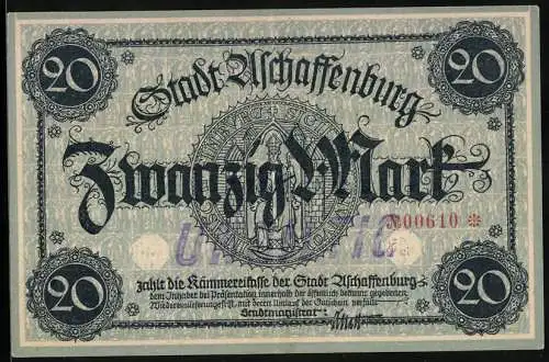 Notgeld Aschaffenburg, 20 Mark, Blick zur Burg