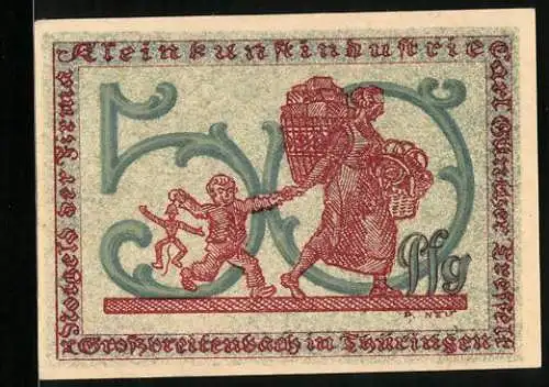 Notgeld Grossbreitenbach 192, 50 Pfennig, Mutter mit Kind an der Hand