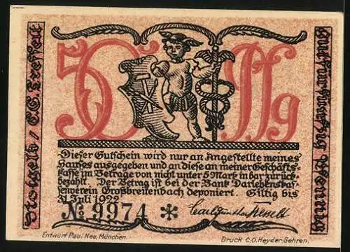 Notgeld Grossbreitenbach 192, 50 Pfennig, Mutter mit Kind an der Hand