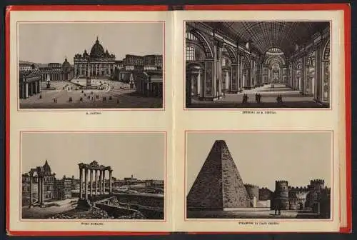 Leporello-Album 24 Lithographie-Ansichten Roma, S. Pietro, Piramide di Cajo Cestio, Fontana di Trevi, Piazza Colonna