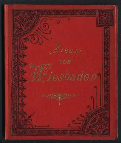 Leporello-Album 30 Lithographie-Ansichten Wiesbaden, Rheinstrasse, Kochbrunnen mit Pferdebahn, Kranzplatz, Wilhelmstrasse