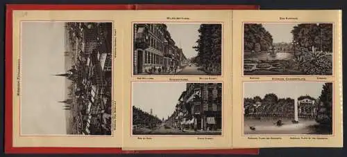 Leporello-Album 30 Lithographie-Ansichten Wiesbaden, Rheinstrasse, Kochbrunnen mit Pferdebahn, Kranzplatz, Wilhelmstrasse