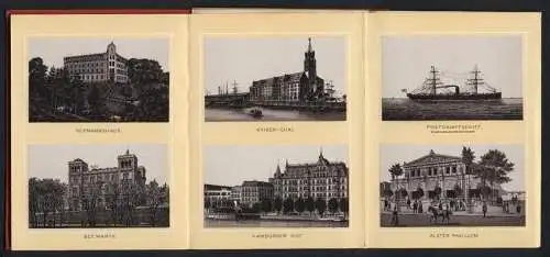 Leporello-Album 41 Lithographie-Ansichten Hamburg, Vierländerin, Riesen-Kran, Seewarte, Justizgebäude, Jungfernstieg