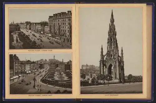 Leporello-Album 21 Lithographie-Ansichten Edinburgh, new Medical School, University, John Knox House, Princes Street