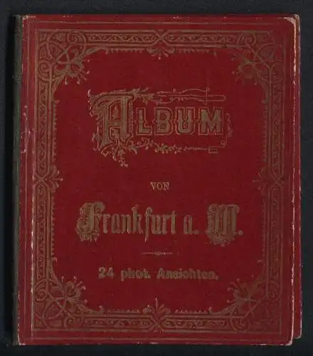 Leporello-Album 23 Lithographie-Ansichten Frankfurt / Main, neue Synagoge, Rothschild Haus, Panorama, Börse, Palmgarten