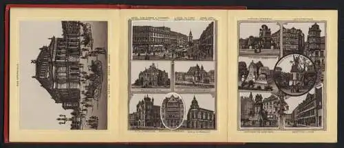 Leporello-Album 50 Lithographie-Ansichten Frankfurt / Main, Synagogen, Ausstellung 1891, Bahnhof, Maschinenhalle, Hafen