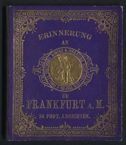 Leporello-Album 36 Lithographie-Ansichten Frankfurt / Main, Synagogen, Bundesschiessen 1887, Juden-Gasse, Panorama