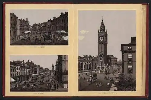 Leporello-Album 34 Lithographie-Ansichten Belfast, Donegal Place, Royal Avenue, High Street, Albert Memorial Ulster Hall