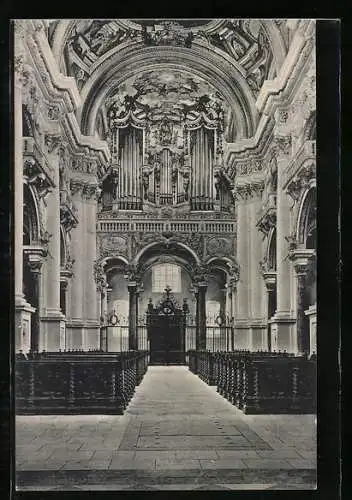 AK St. Florian, Inneres der Stiftskirche mit Orgel