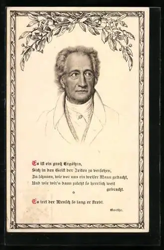 AK Goethe unter einem Mistelzweig mit Gedicht