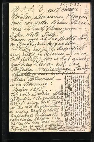 AK Goethe unter einem Mistelzweig mit Gedicht