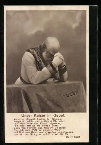 AK Kaiser Franz Josef I. von Österreich im Gebet vor der Schlacht