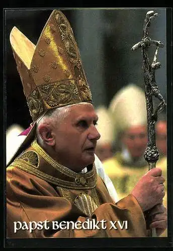 AK Papst Benedikt XVI mit Mitra und Ferula