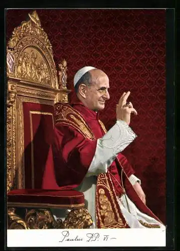 AK Papst Paul VI. hebt segnend die Hand