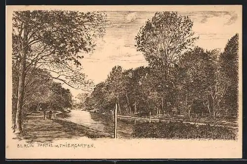 Lithographie Berlin-Tiergarten, Partie im Thiergarten