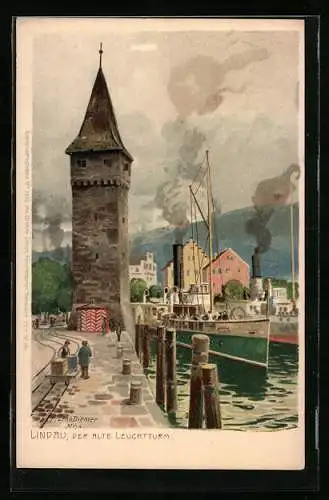 Künstler-AK Lindau / Bodensee, am alten Leuchtturm