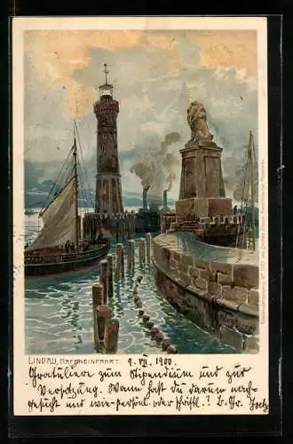 Künstler-AK Zeno Diemer: Lindau im Bodensee, Hafeneinfahrt