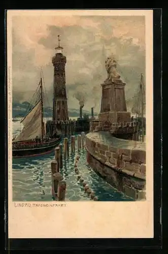Künstler-AK Zeno Diemer: Lindau im Bodensee, Hafeneinfahrt