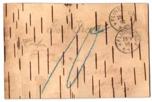 Holz-AK Postkarte mit Holz-Applikationen