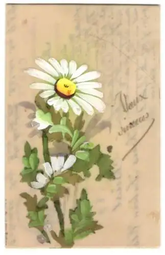 Zelluloid-AK Blühende Blume mit Blättern