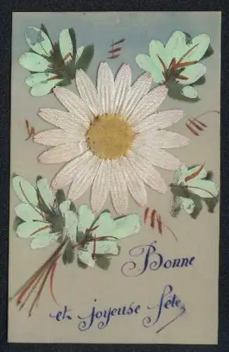 Zelluloid-AK Blühende Blume mit Blättern