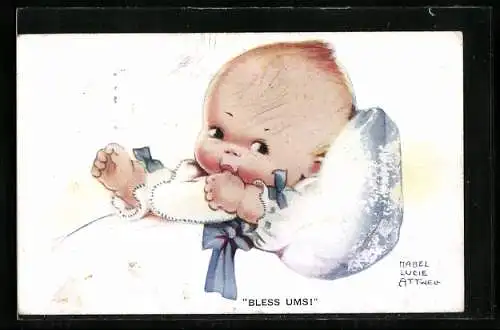 Künstler-AK Mabel Lucie Attwell: Wenn`s Glück Dir lacht - Baby nuckelt am Daumen