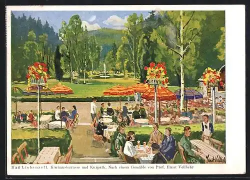 Künstler-AK Bad Liebenzell, Kurhausterrasse und Kurpark