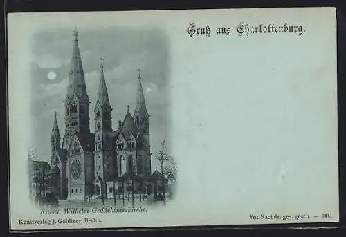 Mondschein-AK Berlin-Charlottenburg, An der Kaiser Wilhelm-Gedächtniskirche