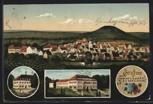 AK Freudental, Ortsansicht mit Schloss und Kirche