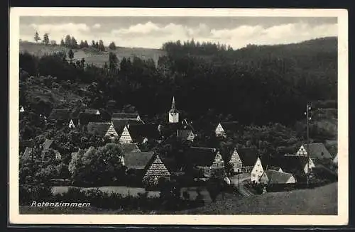 AK Rotenzimmern, Ortsansicht mit Kirche und Fachwerkhäusern