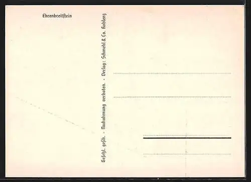 AK Ehrenbreitstein, Ortsansicht mit der Festung, das Hotel-Restaurant Deutsches Haus in Koblenz, Moselstr. 1