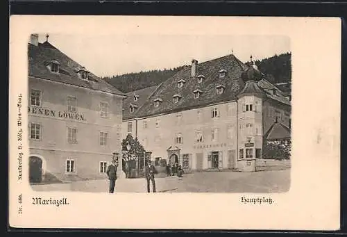 AK Mariazell, Hauptplatz mit Hotel zum Goldenen Löwen