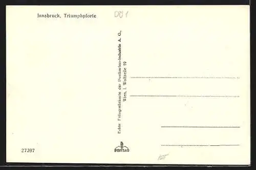 AK Innsbruck, Strassenpartie mit Gasthaus Triumph-Garage und Triumphpforte