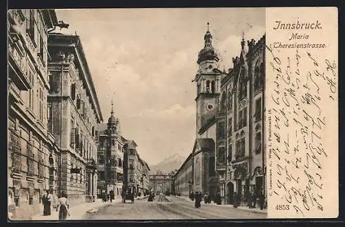 AK Innsbruck, Maria Theresienstrasse mit Kirche