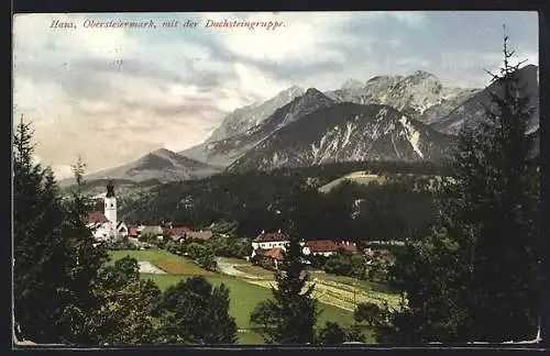 AK Haus /Obersteiermark, Teilansicht mit der Dachsteingruppe