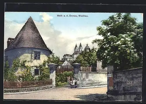 AK Melk a. d. Donau, Ortspartie mit Kindern