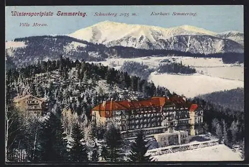 AK Semmering, Kurhaus Semmering vor Schneeberg und Villa Meran