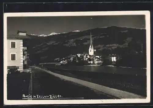 AK Zell am Ziller, Teilansicht mit Flusspartie