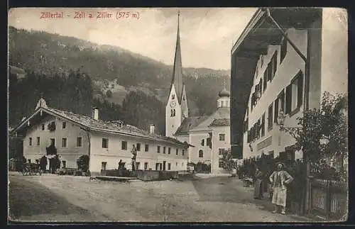 AK Zell am Ziller, Strassenszene mit Blick zur Kirche