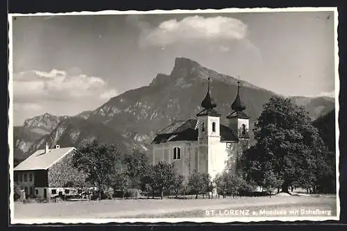 AK St. Lorenz a. Mondsee, Kirche vor dem Schafberg
