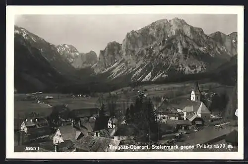 AK Tragöss-Oberort, Teilansicht mit Kirche gegen Pribitz