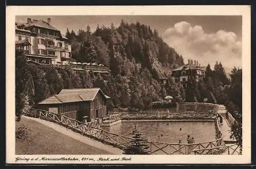 AK Gösing a. d. Mariazellerbahn, Park und Bad mit Badegästen