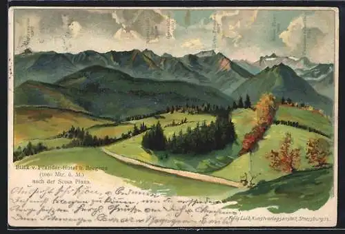 Künstler-AK Bregenz, Blick vom Pfänder-Hotel nach der Scesa Plana