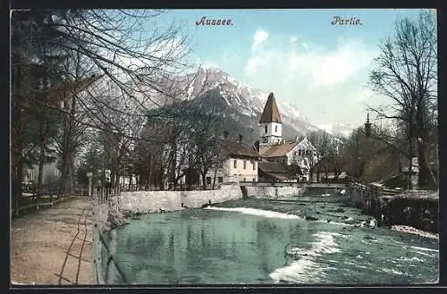 AK Bad Aussee, Ortspartie mit Blick zur Kirche